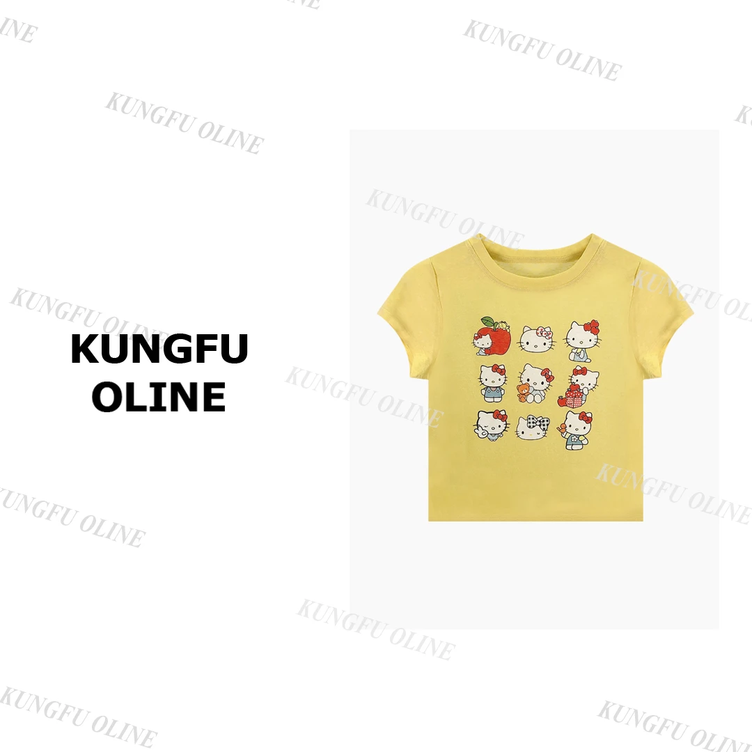 【Luu】【九宫格Kitty】T5649天丝亚麻流行款卡通印花短袖T恤潮流上衣