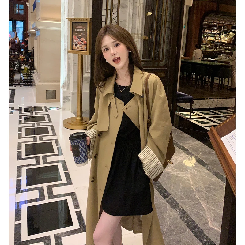 FUGUI RICH小个子风衣女秋季新款翻领纽扣百搭显高显瘦中长款外套