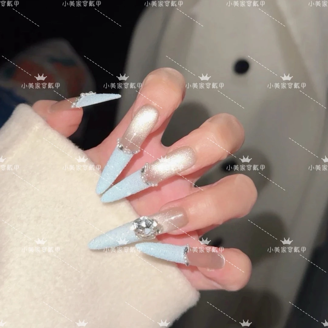 （蓝砂糖）爆闪色猫眼纯手工穿戴甲气质显白穿戴甲美甲可拆卸