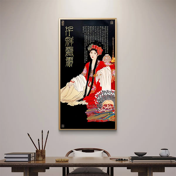 【手绘秘彩描金】贵妃醉酒仕女图—高金月—手绘国画