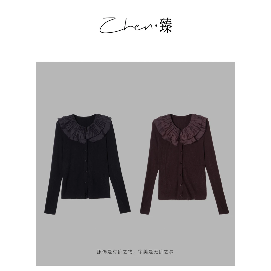 ZHEN.臻 设计师花瓣娃娃领满分羊毛针织衫秋冬开衫外套SY8867Z