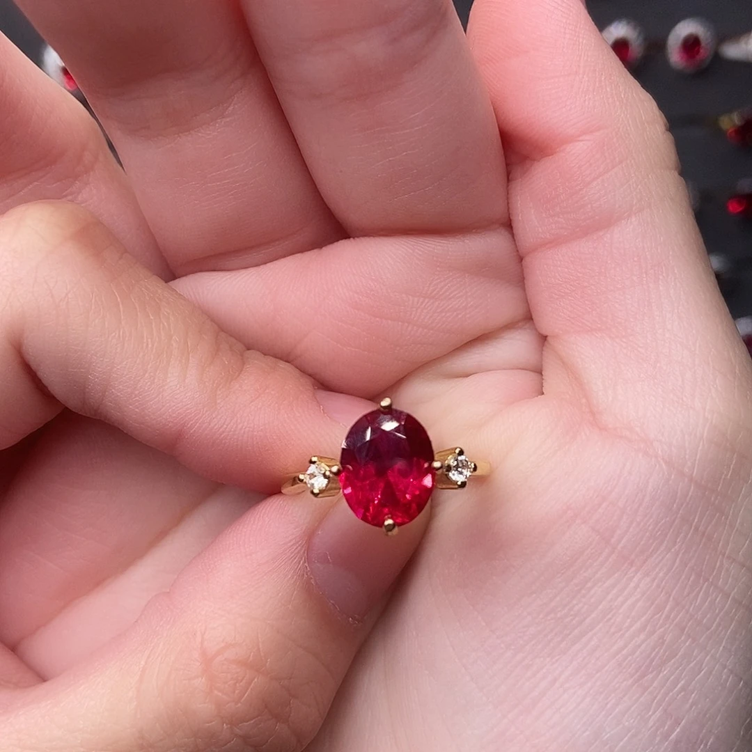 红宝石戒指银S925镶嵌