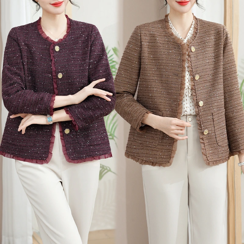 中年妈妈小香风短款外套女2025春秋装新款阔太太气质百搭洋气上衣