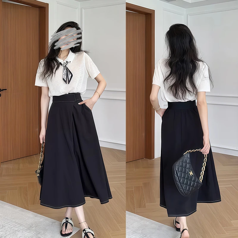 2025夏季温婉大方衣服轻薄透气针织短袖上衣显瘦半身裙气质套装女