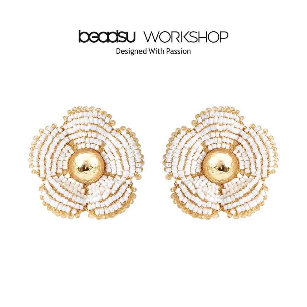 铜合金玻璃耳饰 beadsu workshop 涟漪 山茶花耳环 耳针款 WE3107