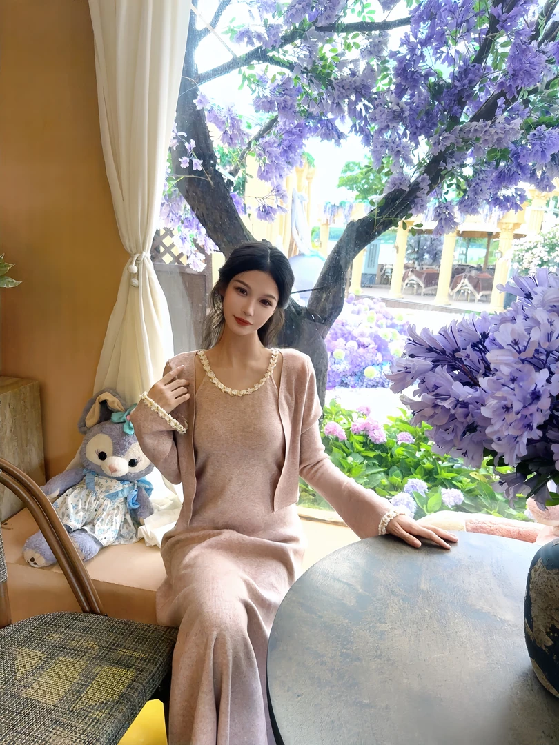 【软绵公社】显瘦安迪绒针织开衫吊带连衣裙套装淑女气质小香风上衣
