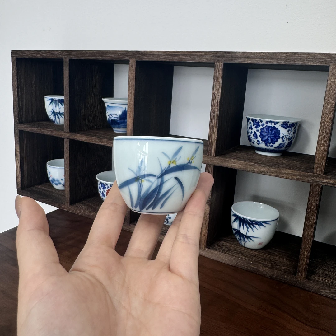 青花茶杯功夫茶具家用复古个人主人杯颜色花色随机发