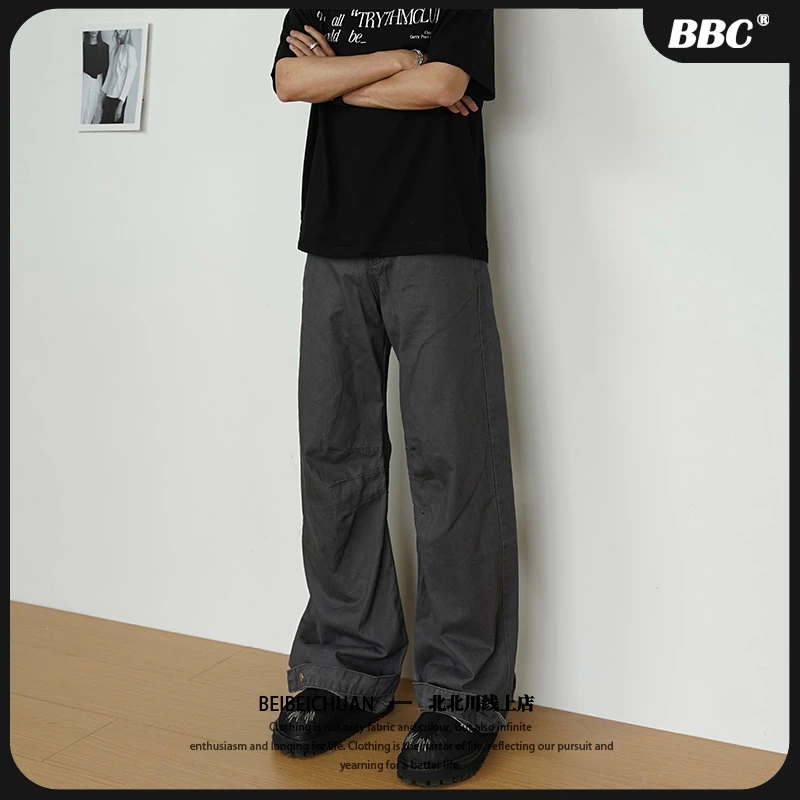 BBC【复古廓形工装裤】新款高级感爆款宽松弯刀阔腿休闲裤长裤裤子