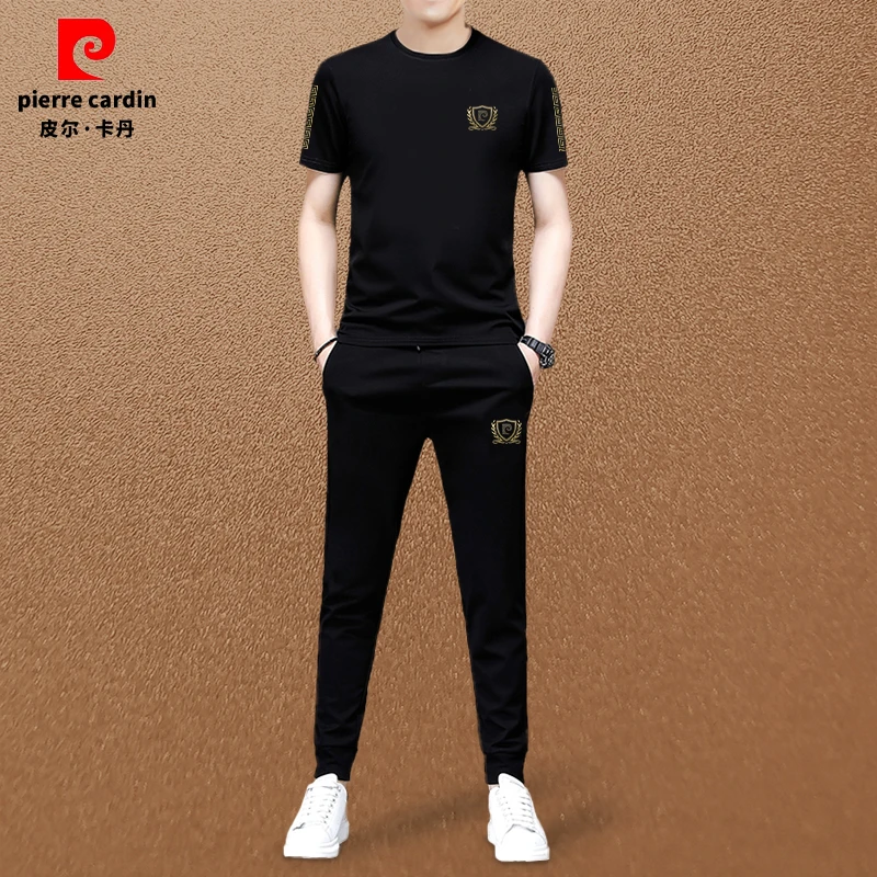 皮尔卡丹男士休闲套装户外运动休闲束脚长裤套装修身显瘦大码男装