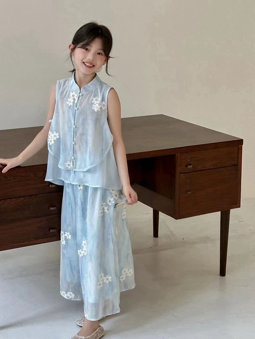 女2025夏季中国风中式汉服民族风绣花女童上衣时尚文艺宽松夏装