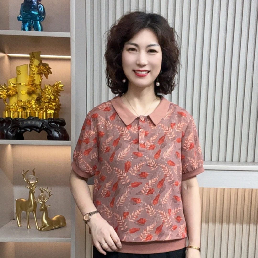 妈妈装流行欧若拉时尚潮牌女装宽松夏装女士独特漂亮小衫休闲短袖