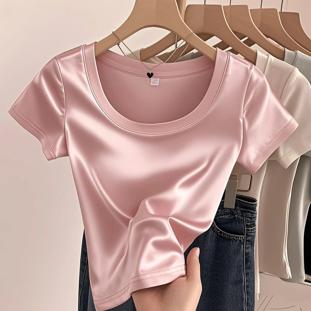 2025夏季新款今年流行时尚休闲百搭减龄气质正肩短袖上衣显瘦T恤