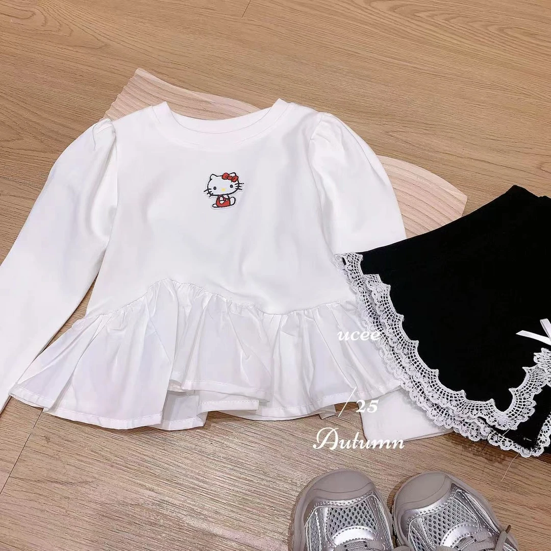 女童米白卡通花边上衣（YX-269059-秋A）汉服