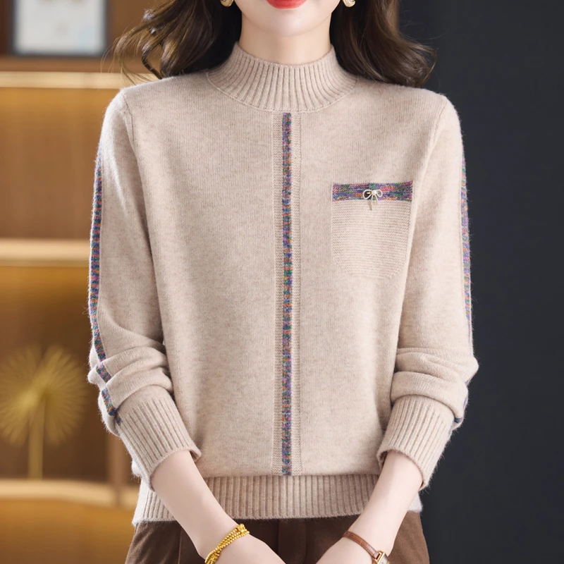 【羊毛衫】冬季女装半高领洋气减龄上衣短款套头加厚针织打底衫毛衣