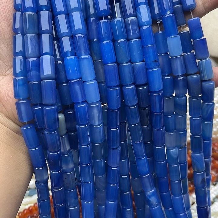 玛瑙/玉髓未镶嵌珠宝半成品一条8/12mm左右蓝玛瑙桶珠