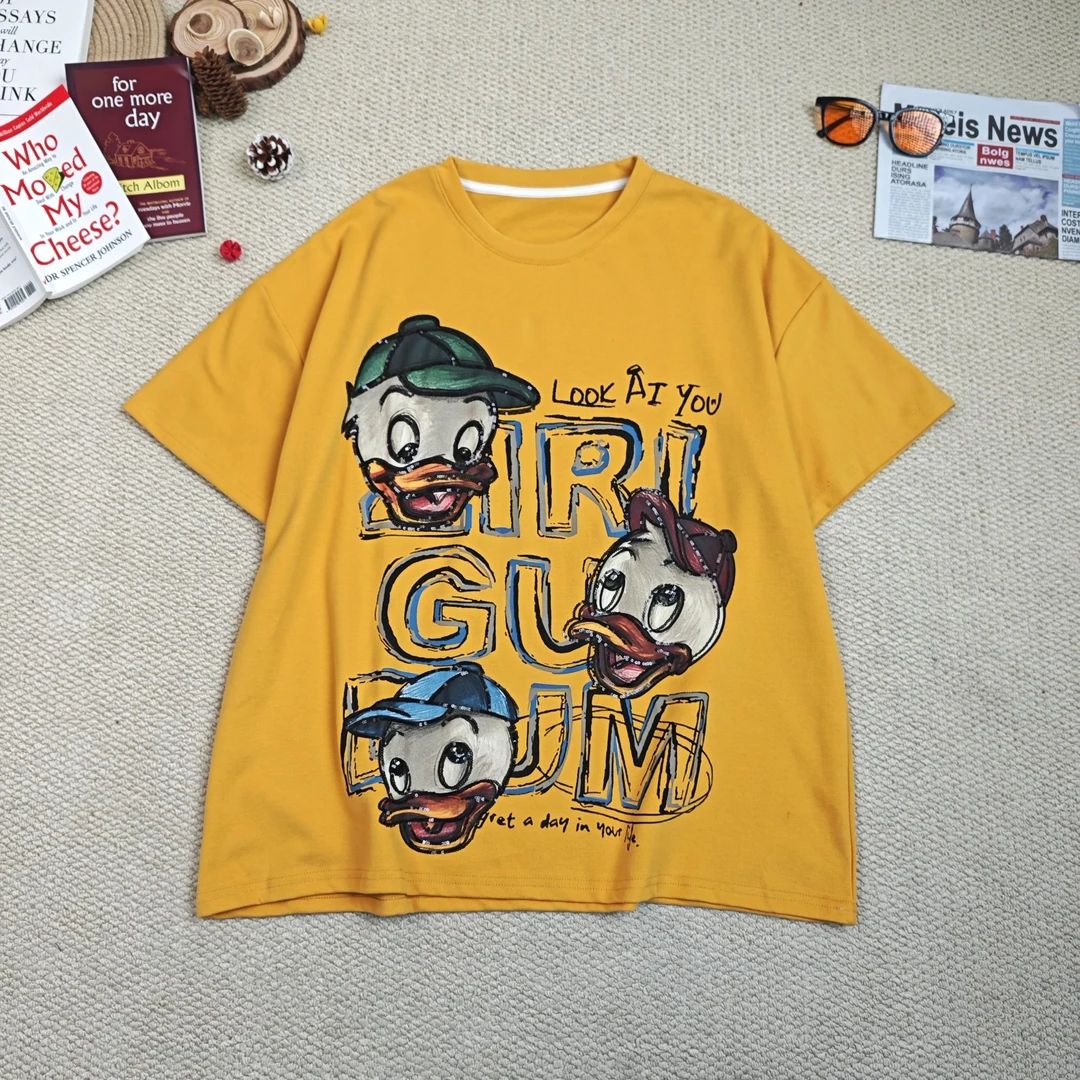 2024秋季新款宽松百搭时尚卡通印花亮片短袖T恤8508