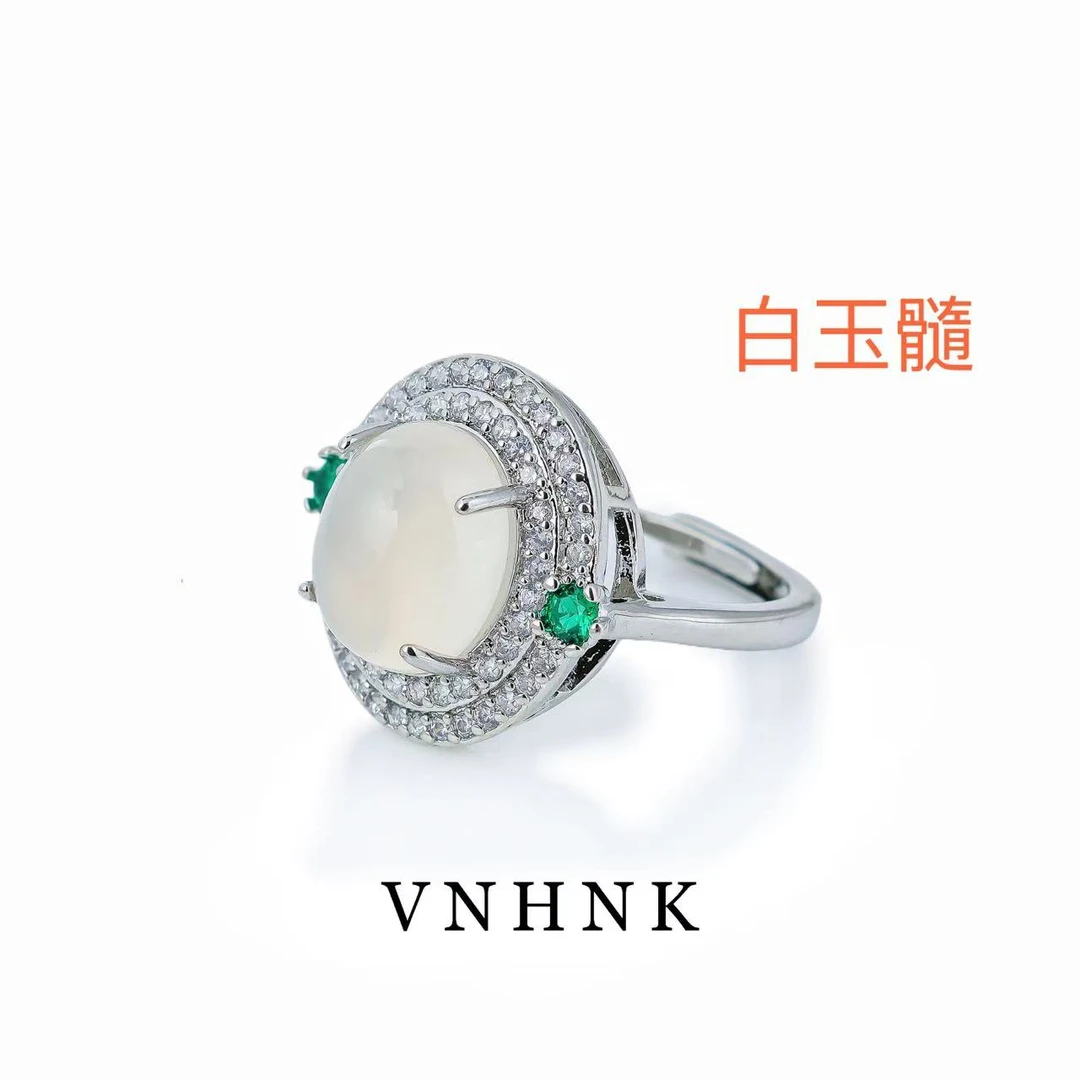 美可儿   A109    银色气质时尚百搭白色玉髓戒指