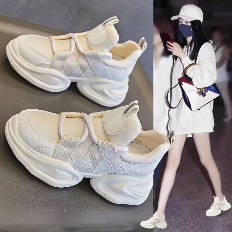 轻奢厚底老爹鞋女ins潮2025夏透气内增高小白鞋松糕休闲运动鞋
