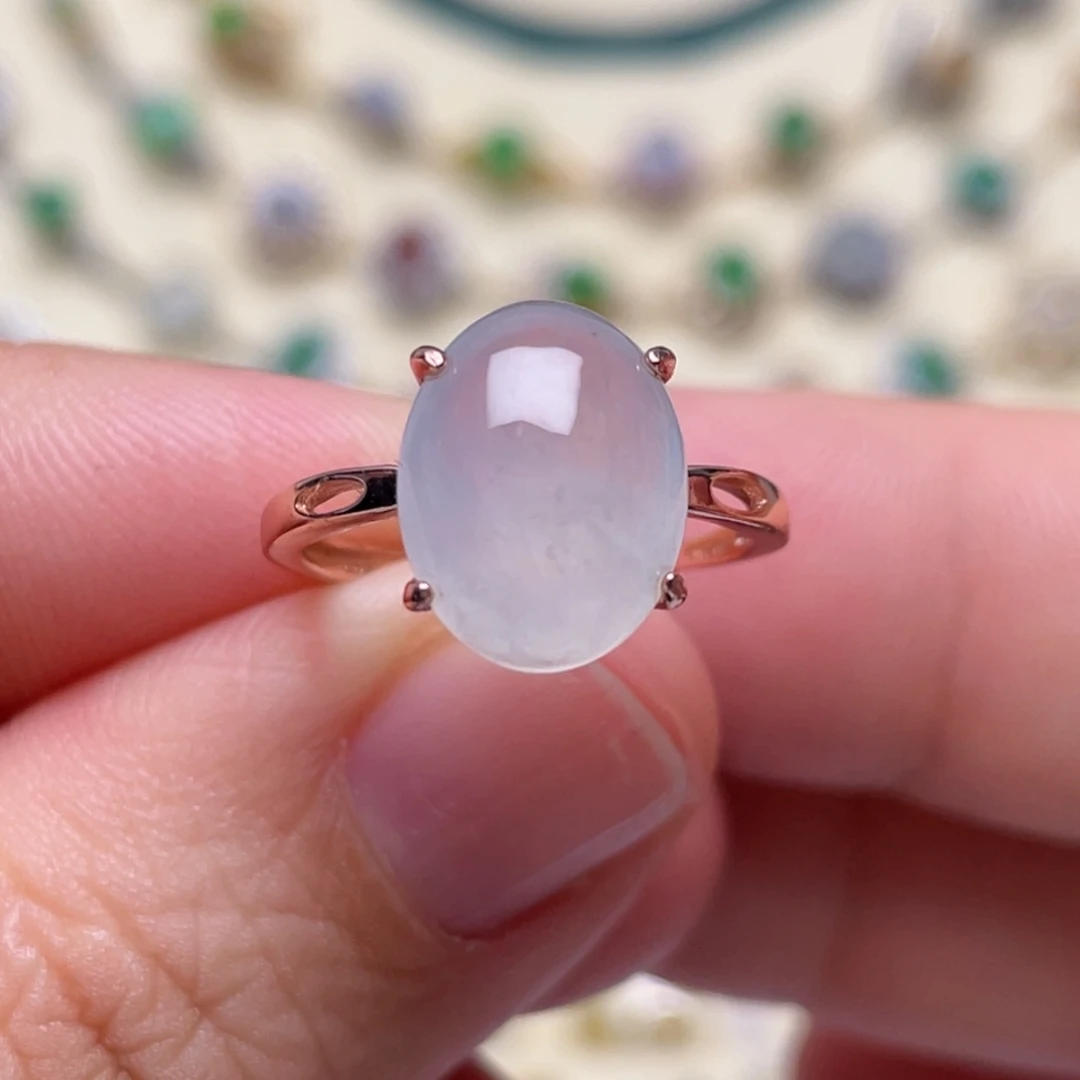 翡翠戒指银S925镶嵌纯天然缅甸翡翠