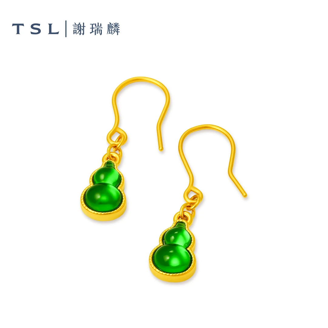 TSL/谢瑞麟福禄双全5D足金葫芦珐琅耳饰