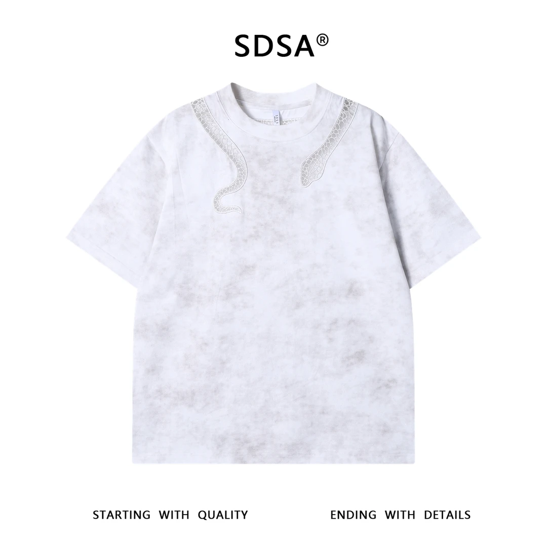 夏季高级感新款美式潮牌镂空网格圆领短袖T恤嘻哈百搭宽松上衣