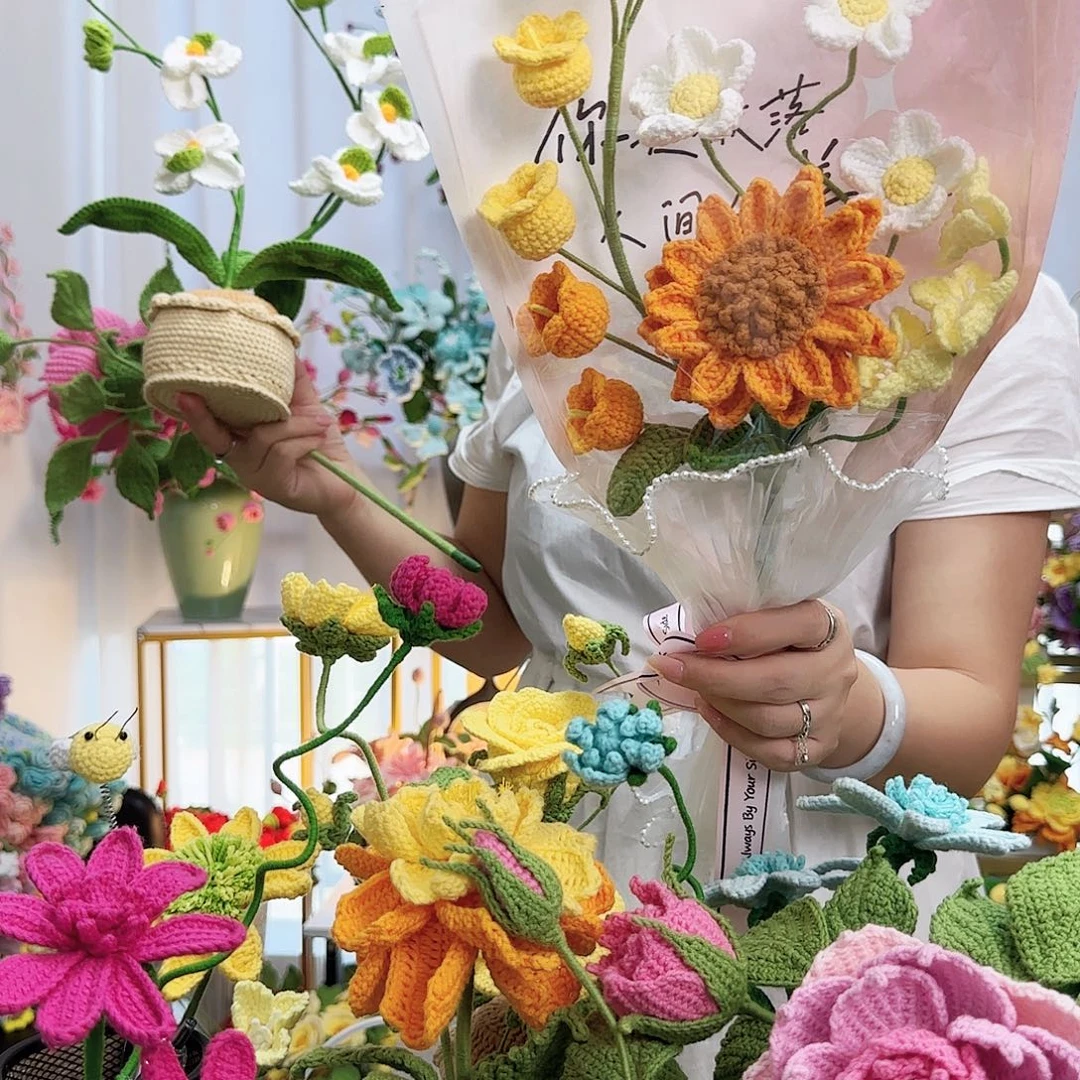棉手工钩织花花束