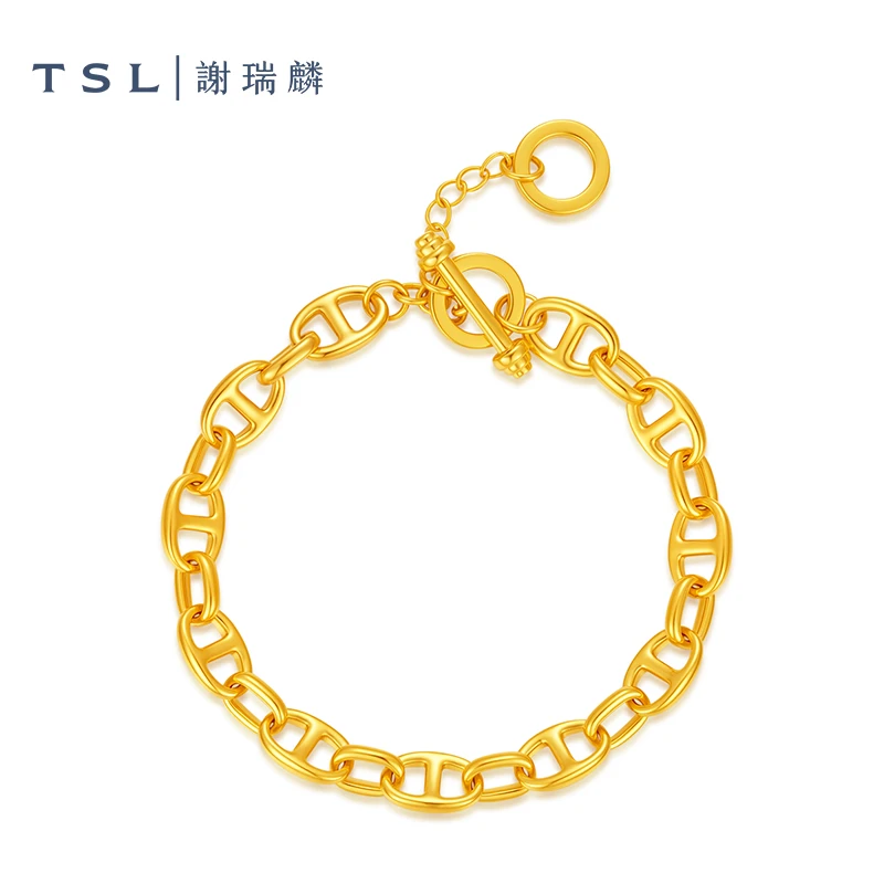 TSL/谢瑞麟计价足金5D猪鼻子OT扣黄金手链2025女款新年元旦礼物