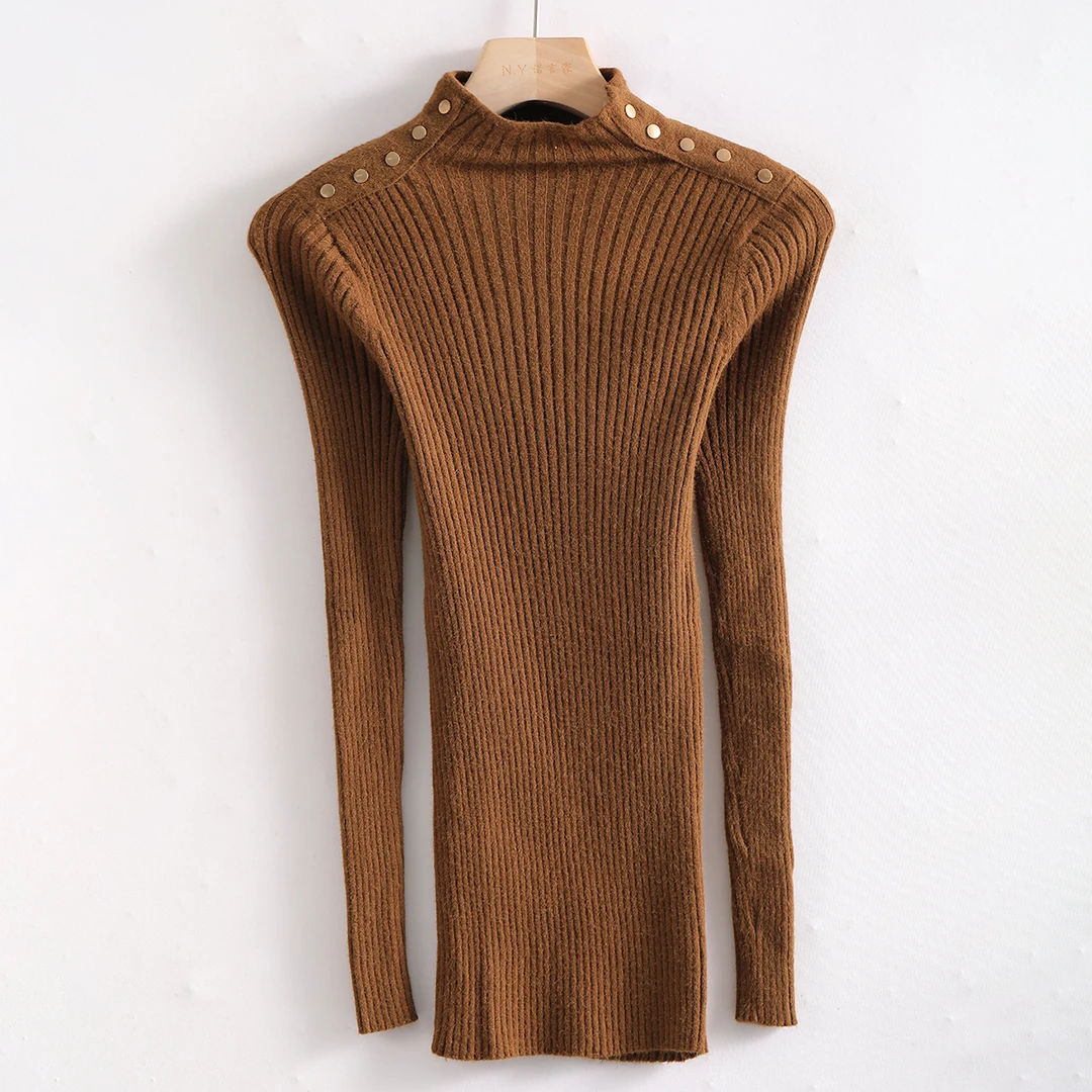 R-7685 软糯舒适！女士时尚简约百搭半高领套头休闲纯色针织衫