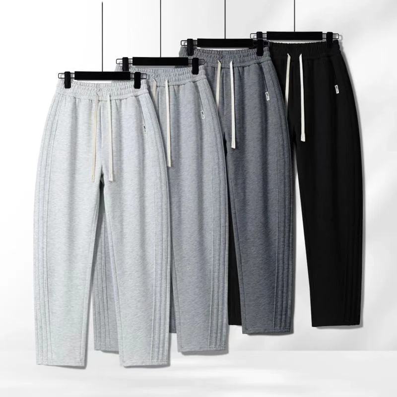2025年春夏男士弯刀裤休闲纯色百搭立体裁剪直筒阔腿潮流运动长裤