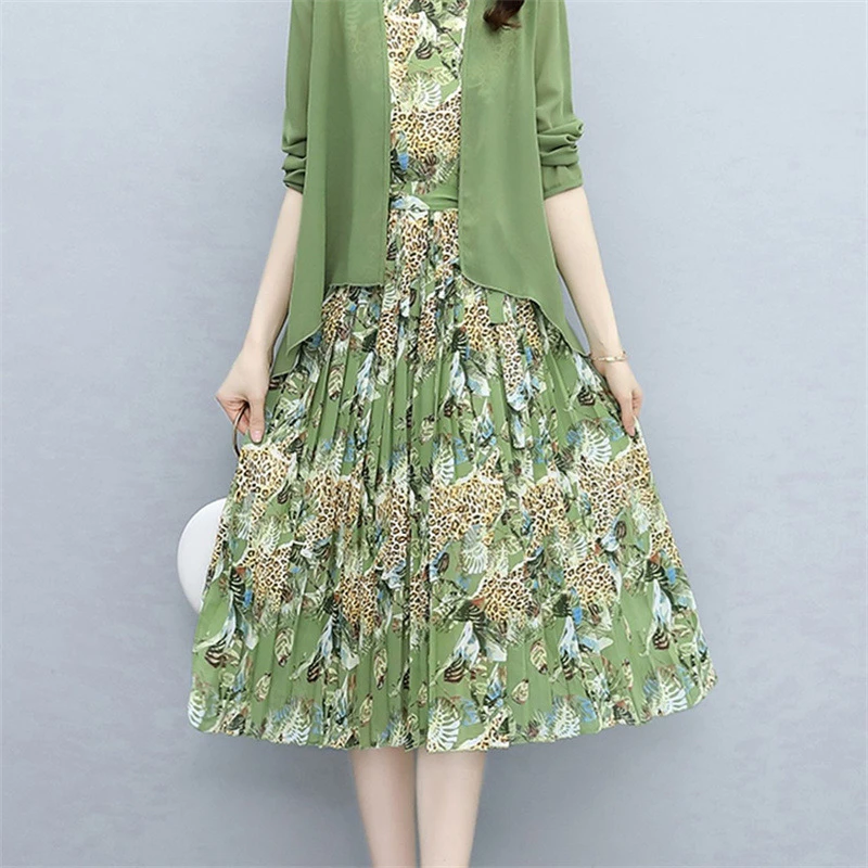 连衣裙两件套中长款气质显瘦披肩碎花套装裙子JYYXGF-BF-23-30216