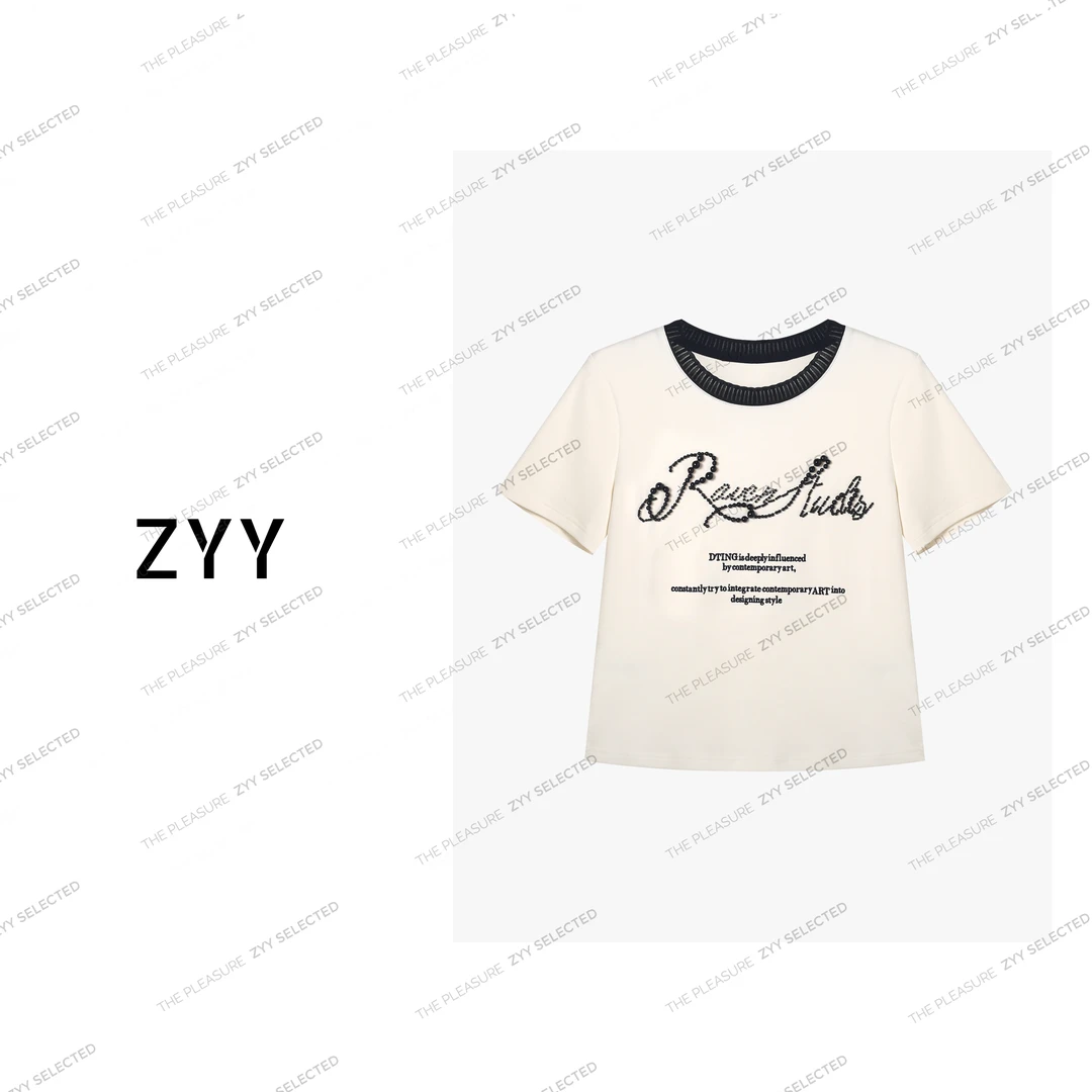 ZYY【爱神祷告】2025S/S新品时尚重工亮片字母显瘦T恤女X25CTX0078