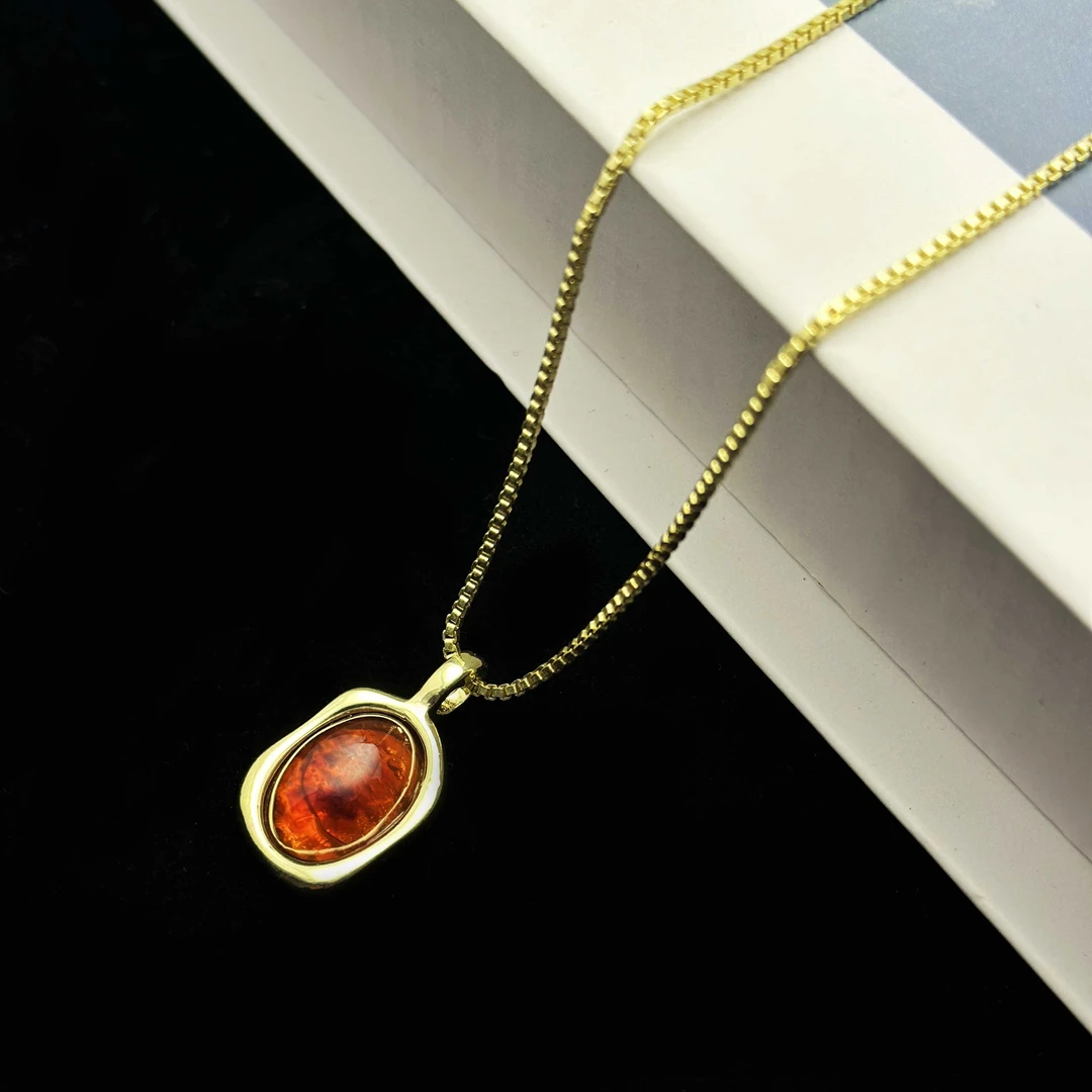 合金项链 爆款焦糖色叠戴金色毛衣项链女2024秋冬轻奢高级感小众