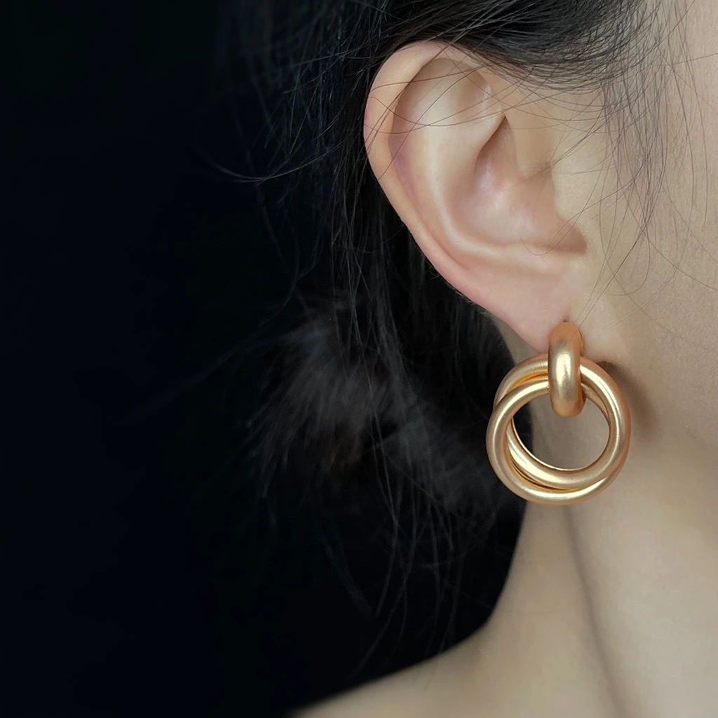 铜合金耳饰 轻中古复古哑金几何绳结耳环轻奢耳饰小众设计耳钉