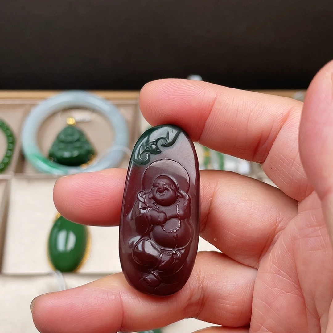 玛瑙/玉髓未镶嵌颈饰笑佛 紫绿玛瑙