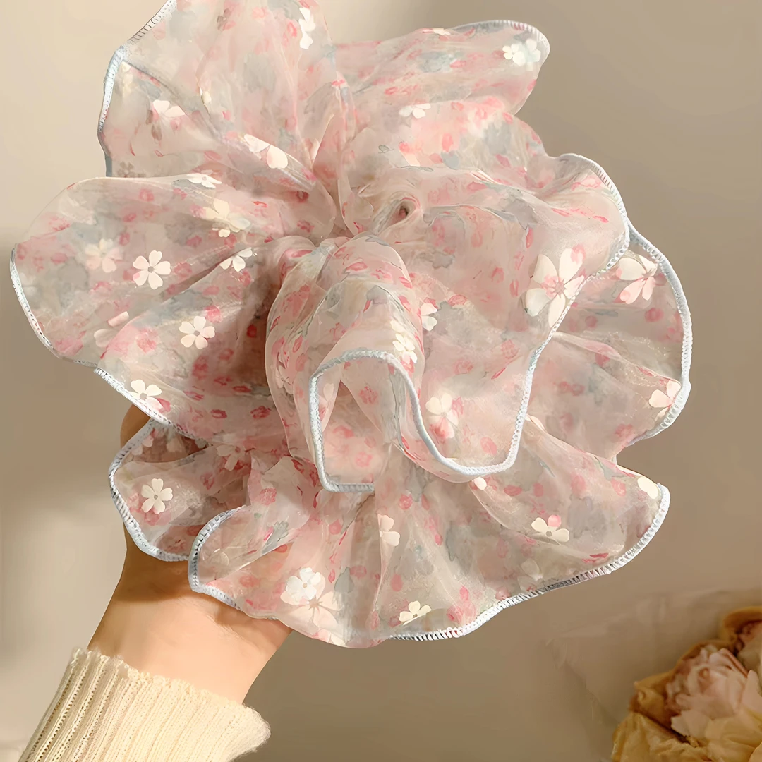 韩系泡泡纱小清新碎花大肠发圈洋气森系扎头发头饰女头绳发绳头花