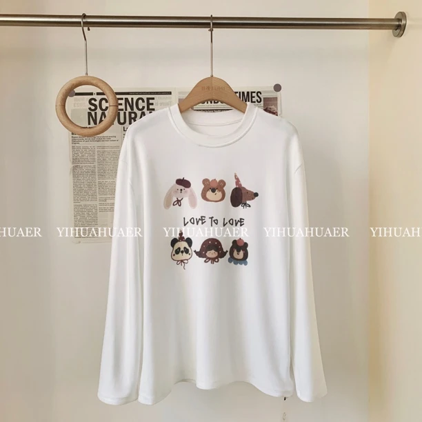 BHH-9994【动物乐园】东大门韩版休闲百搭磨毛印花减龄保暖T恤