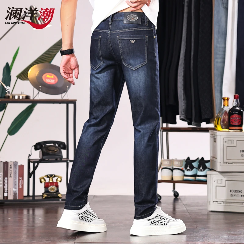 男士牛仔裤新款高档蓝色休闲长裤秋季百搭弹力修身直筒裤