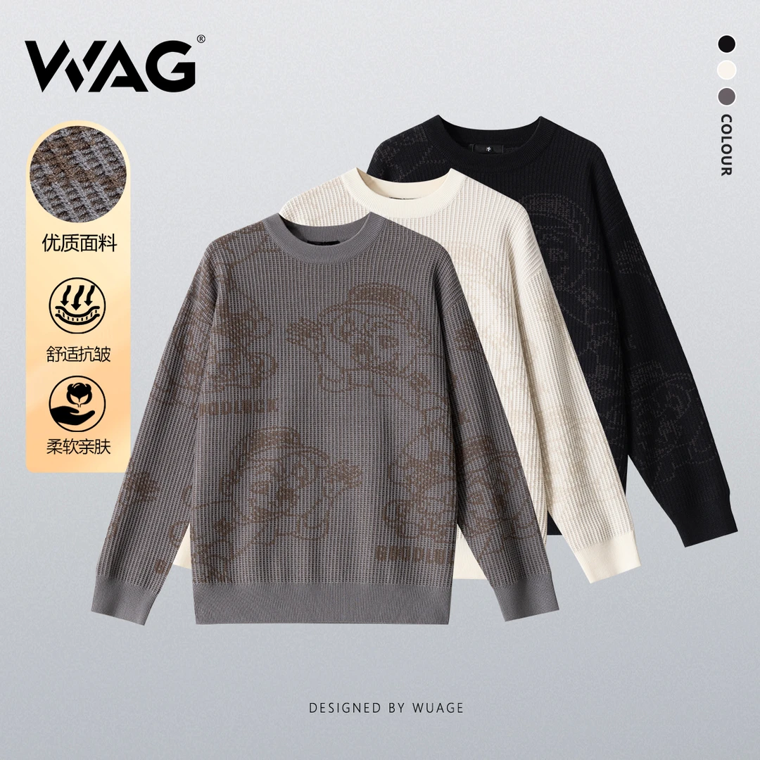 WAG“图案提花”毛衣冬季新款圆领加厚亲肤针织上衣 -25025