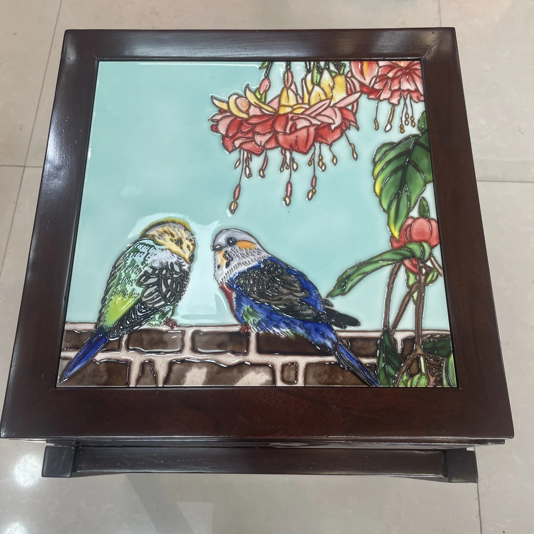 新中式陶瓷瓷板画老榆木仿宋明古斋多功能收纳装饰可分解茶几