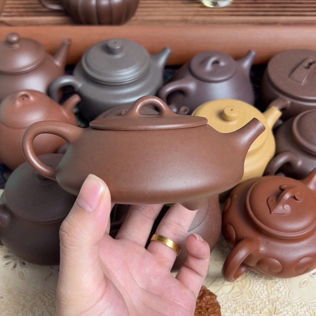 茶壶紫砂精工半手全品无瑕扁瓢200cc