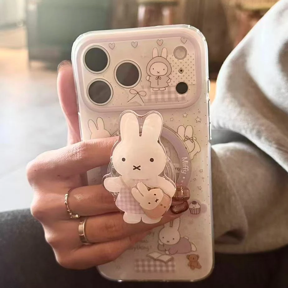 紫色格纹看书米菲兔适用于苹果16/15/14/13/promax手机壳iphone16