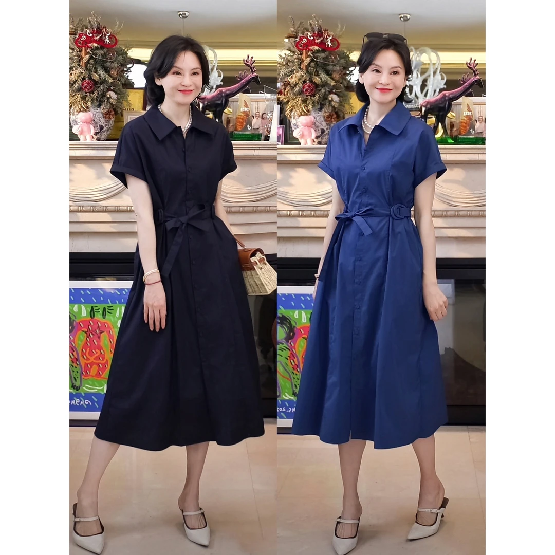 我是摩羯 调色师山东鲁泰新疆长绒棉时尚休闲翻领衬衫式夏连衣裙