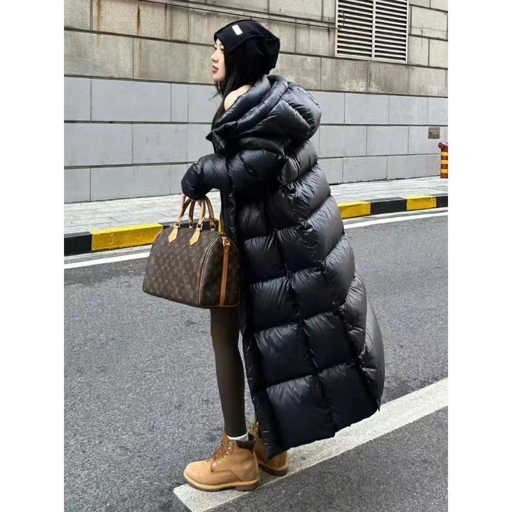 【黑钻】羽绒服款韩版黑钻长款连帽防风外套加厚冬季百搭