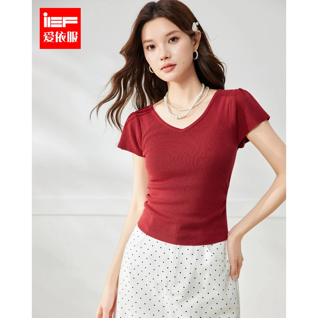 IEF/爱依服夏日穿搭2025夏季新款法式简约纯色休闲百搭毛织上衣