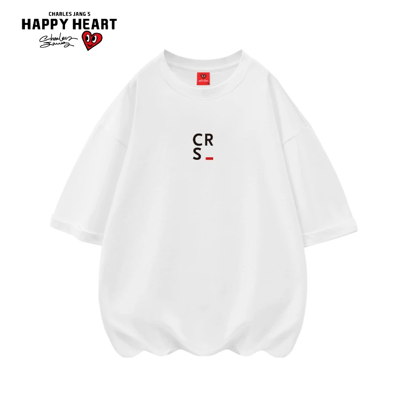 查尔斯桃心 印花圆领短袖男女同款宽松百搭休闲时尚潮流