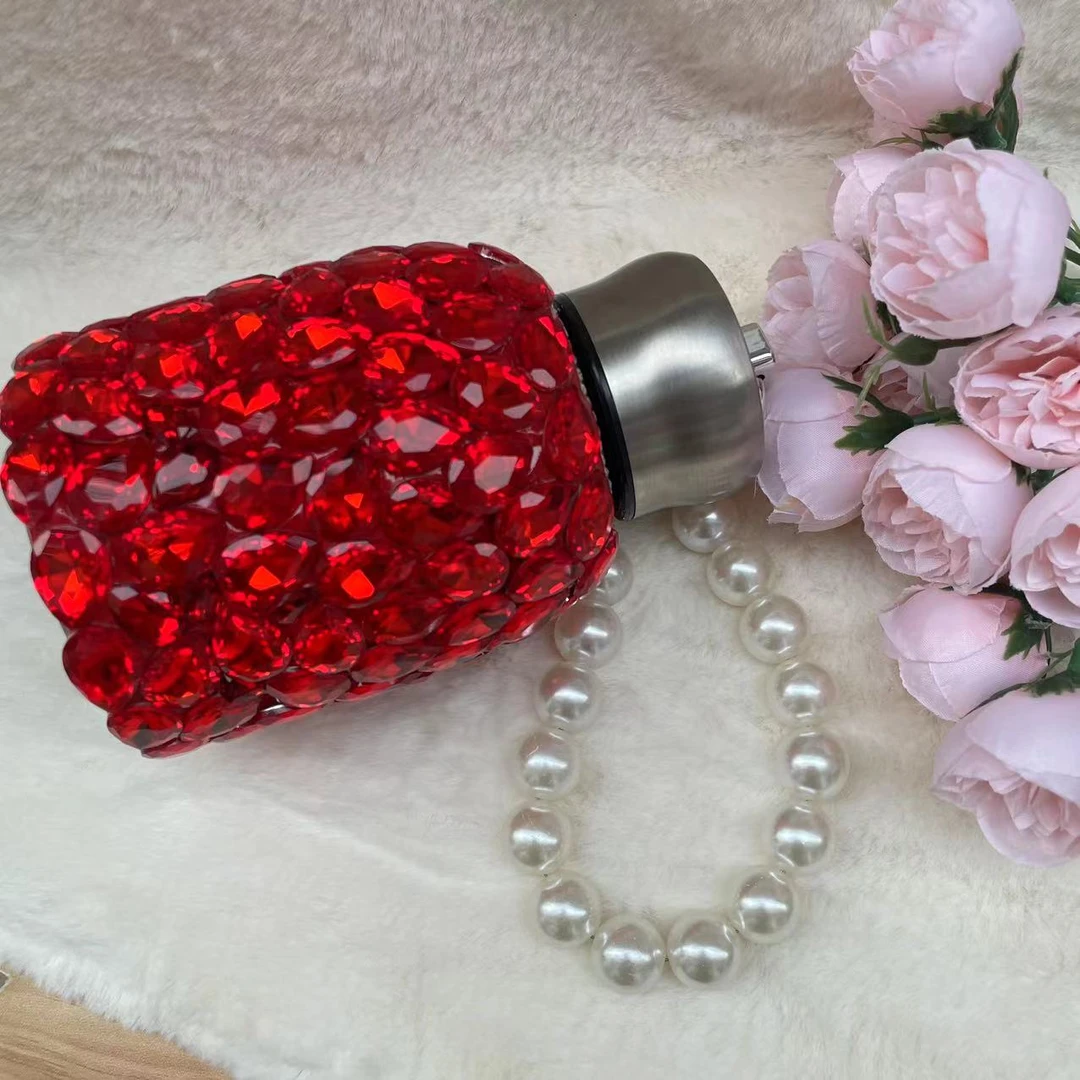 镶钻车载304不锈钢保温杯新款高颜值轻奢ins便携水杯户外手提珠链