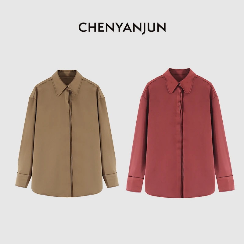 【荟老师严选】【锺磅系类进口缎极简风廓形衬衫】 CYJ-TTO124-T041