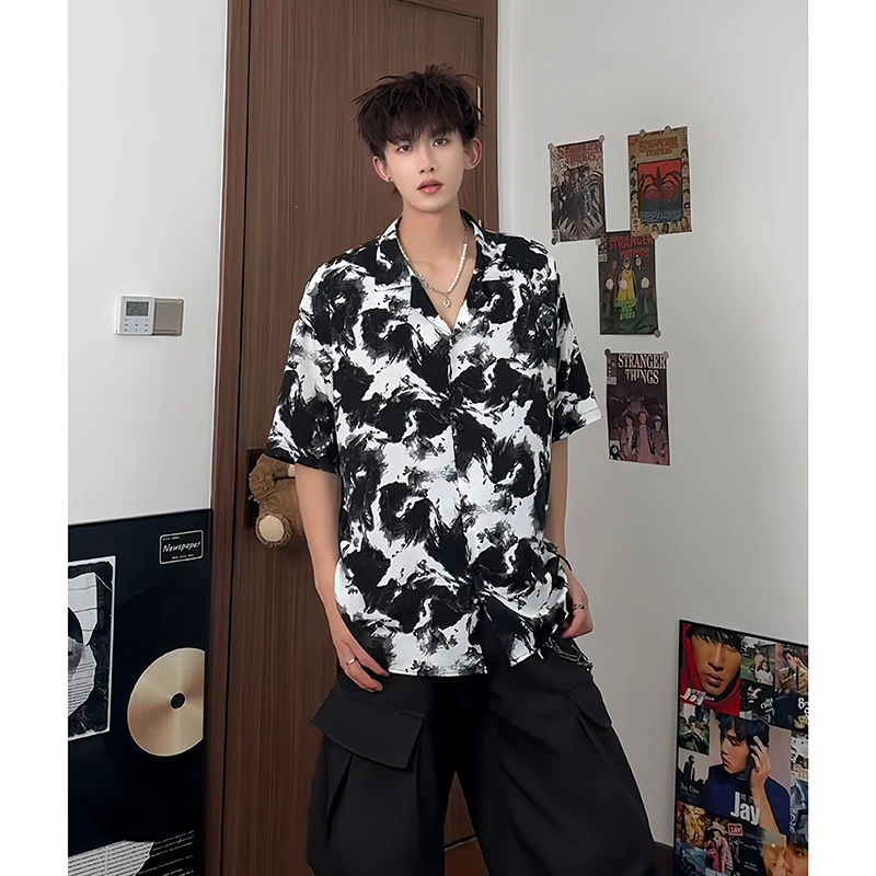 冰丝短袖花衬衫男夏季潮牌高级感痞帅港风上衣夏威夷沙滩衬衣外套