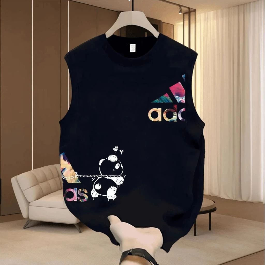 新款小众简约印花休闲风男女百搭宽松纯棉潮流高级感纯色无袖背心