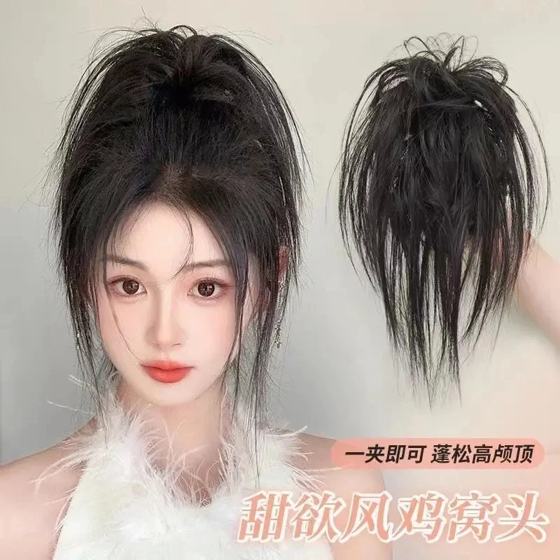 鸡窝头抓夹慵懒假发蓬松高颅顶盘发发带辣妹毽子头鸡毛发夹假丸